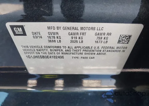 2014 Chevrolet Sonic Rs Manual from USA, damaged, VIN 1G1JH6SB9E4182496